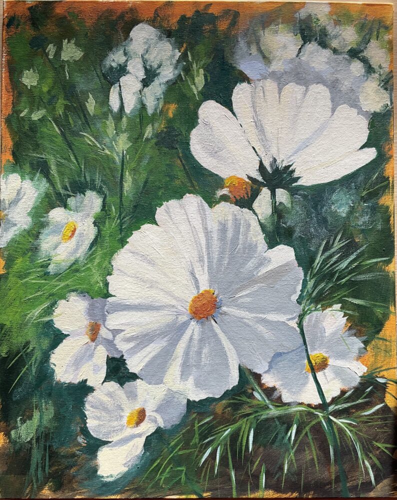 Weiße Cosmea | 40 x 50 cm | Acryl auf Leinwand | 2021