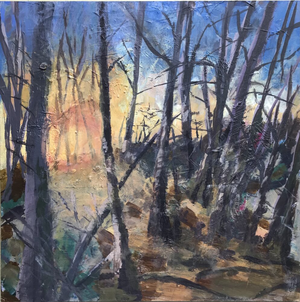 Sonnenuntergang im Wald | 30 x 30 cm | Acryl auf Holz | 2022