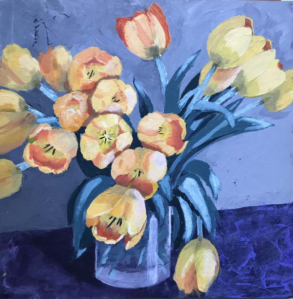 Gelbe Tulpen in einer Vase | 30 x 30 cm | Acryl auf Holz | 2021