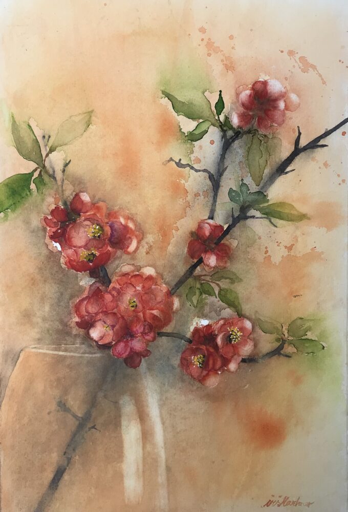 Zierquitte in Glasvase | 32 x 48 cm | Aquarell auf Papier | 2022
