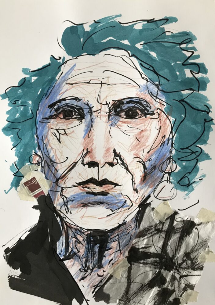 Alte Dame mit Ohrring | 20 x 27 cm | Mixed Media auf Papier | 2022