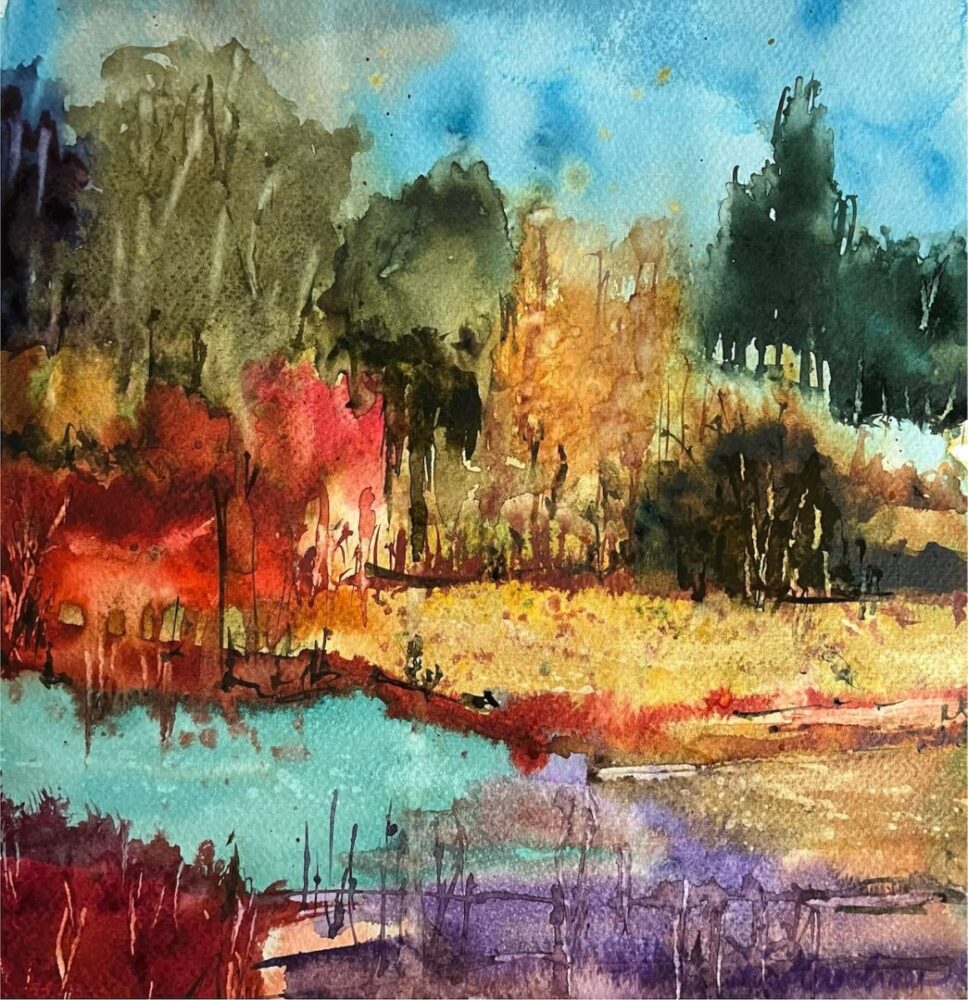 Herbst am See | 29 x 29 cm | Aquarell auf Papier | 2023