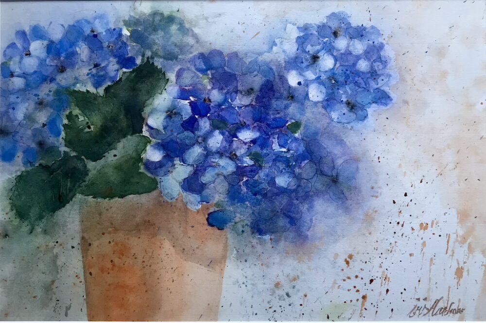 Hortensien in Vase | 32 x 48 cm | Aquarell auf Papier | 2021